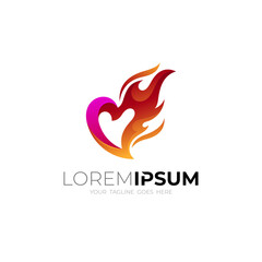 Fire logo and love design combination, red color