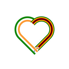 unity concept. heart ribbon icon of india and zimbabwe flags. vector illustration isolated on white background