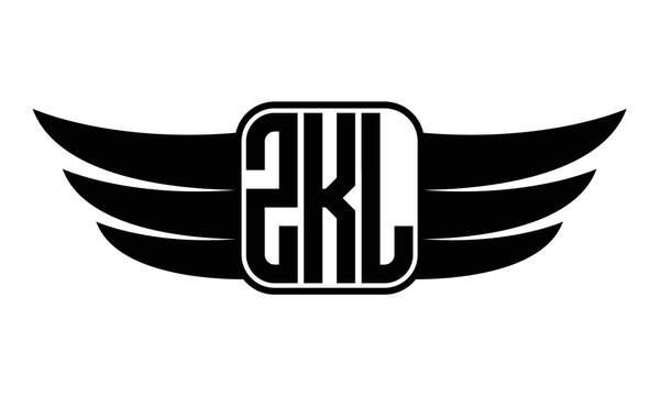 ZKL three-letter Wing black and white logo design. Vector template