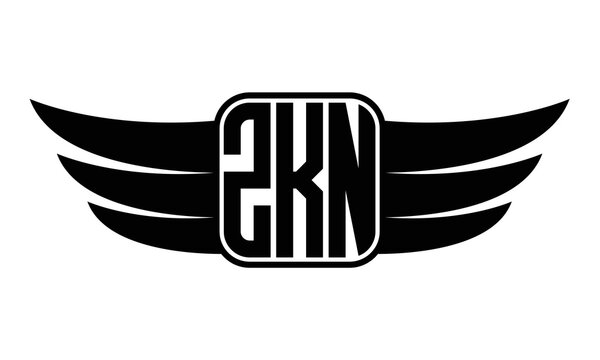 ZKN three-letter Wing black and white logo design. Vector template