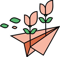 Obraz na płótnie Canvas Paper Airplane Logo Template Illustration Design with flowers on top