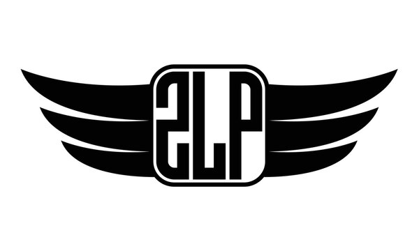 ZLP three-letter Wing black and white logo design. Vector template