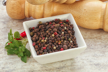 Peppercorn mix heap in the bowl