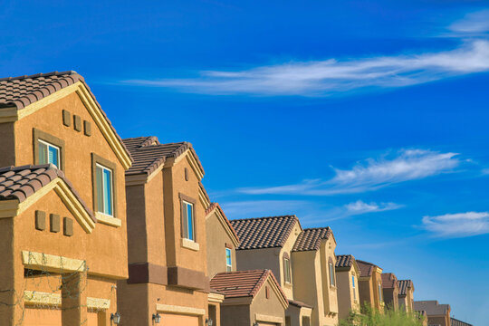 Side View Of Row Of Houses In The Suburb Neighborhood In Tucson, Arizona