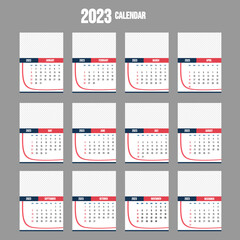 navy and red color 2023 calendar