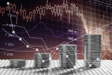 Financial economic crisis. Money with economic graph chart falling due to covid-19 pandemic, stock market crash