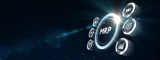 MRP Material Requirement planning Manufacturing Industry Business Process automation. 3d illustration