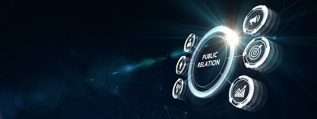 PR Public relation management. Business, Technology, Internet and network concept. 3d illustration