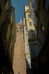 Fototapeta na wymiar Galata Tower view from narrow street. 
