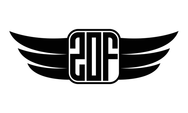 ZOF three-letter Wing black and white logo design. Vector template
