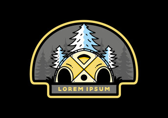 Big family tent and pine trees illustration badge design