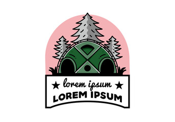Big family tent and pine trees illustration badge design