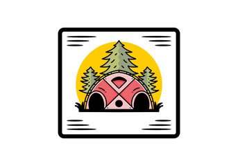 Big family tent and pine trees illustration badge design