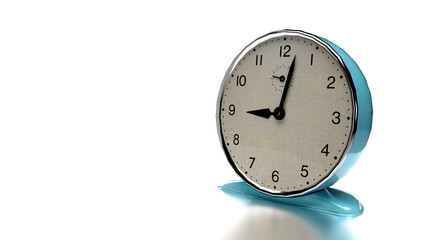 3d render blue metal alarm clock on a white background
