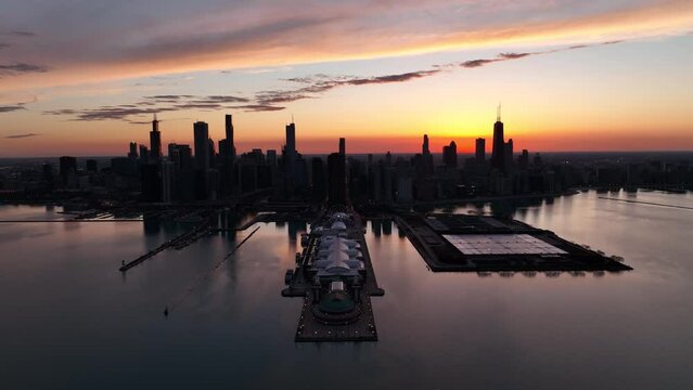 Downtown Chicago Dusk beautiful Sunset 