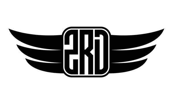 ZRD three-letter Wing black and white logo design. Vector template