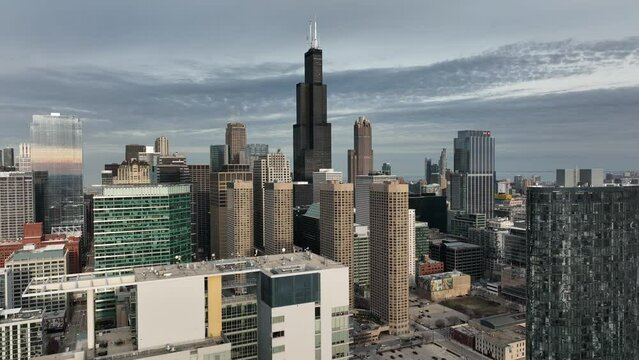 Aerial view of Chicago City - willis tower - drone