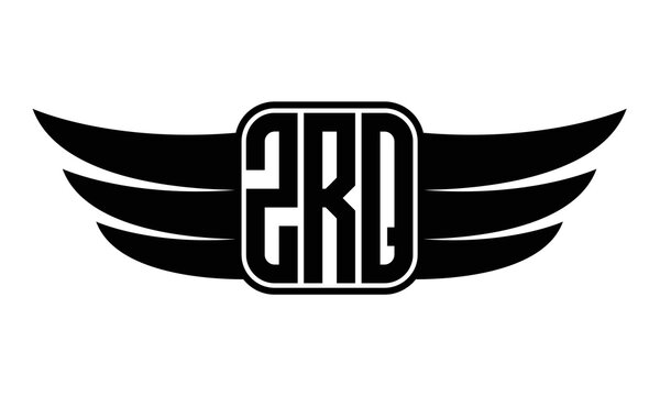 ZRQ three-letter Wing black and white logo design. Vector template