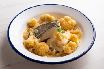 Cod with cauliflower. Typical recipe from the basque country.