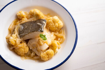 Cod with cauliflower. Typical recipe from the basque country.