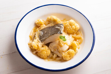 Cod with cauliflower. Typical recipe from the basque country.