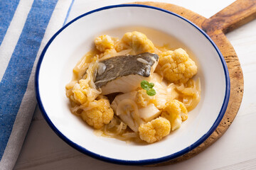 Cod with cauliflower. Typical recipe from the basque country.