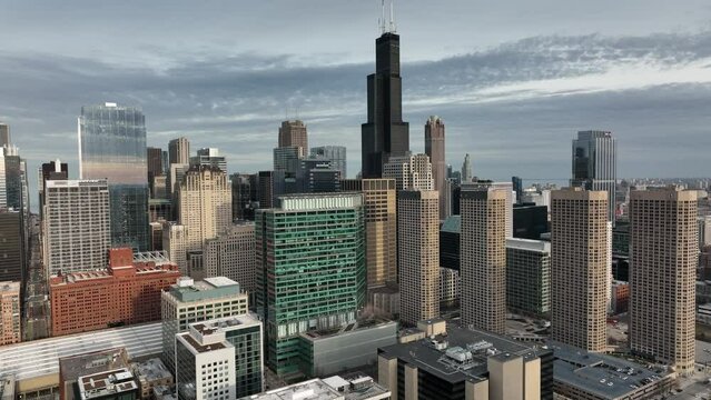Aerial view of Chicago Downtown -skyline drone 
