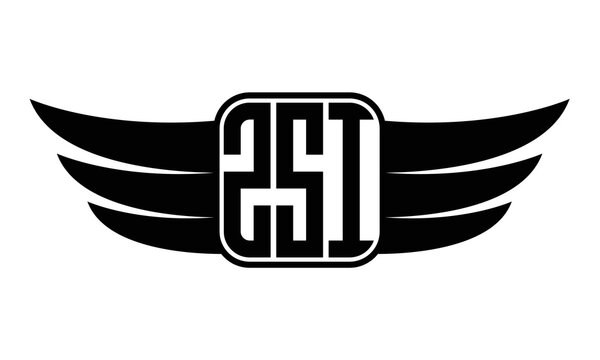 ZSI three-letter Wing black and white logo design. Vector template