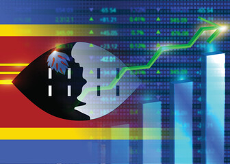 Economic growth in Eswatini.Eswatini,s stock market.Eswatini flag with charts,growth arrow