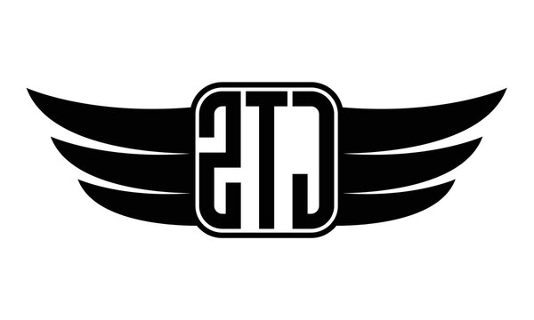 ZTJ three-letter Wing black and white logo design. Vector template