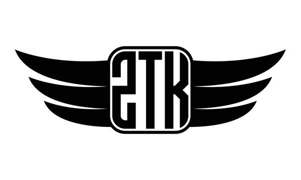 ZTK three-letter Wing black and white logo design. Vector template