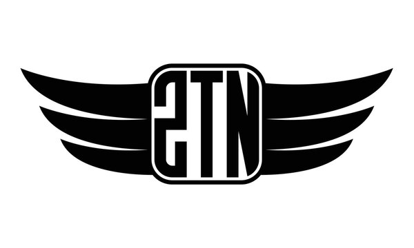 ZTN three-letter Wing black and white logo design. Vector template