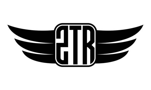 ZTR three-letter Wing black and white logo design. Vector template