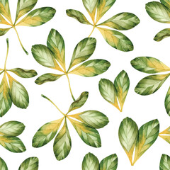 Chestnut leaves watercolor seamless pattern