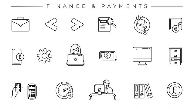 Finance and Payments set of line icons on the alpha channel.