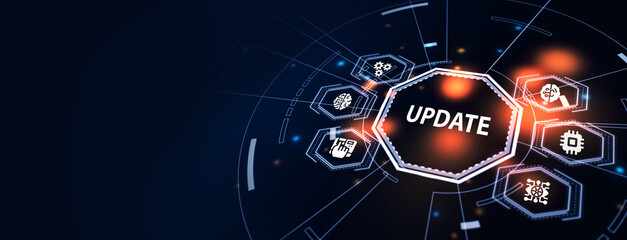 Obraz premium Business, Technology, Internet and network concept. Update software computer program upgrade. 3d illustration