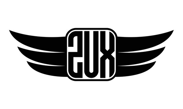 ZUX three-letter Wing black and white logo design. Vector template