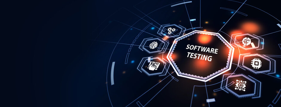 Inscription SOFTWARE TESTING on the virtual display. Business, modern technology, internet and networking concept. 3d illustration