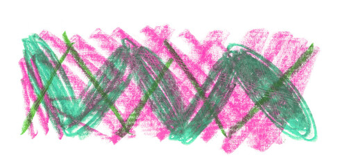 Painting modern art, trend poster for interior design crayon abstract strokes. Horizontal page, copy space grunge backdrop, retro texture, vintage background. emerald green, pink fuchsia, magenta - 522186964
