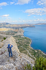 Fototapeta premium View towards Sudak valley from Sokol mountain, Crimea.