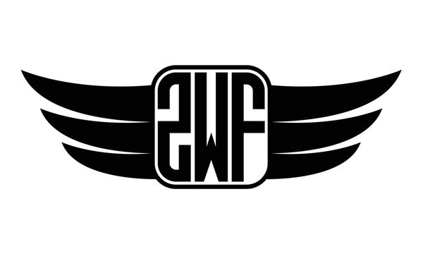 ZWF three-letter Wing black and white logo design. Vector template