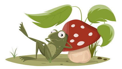 funny illustration of a relaxing cartoon frog