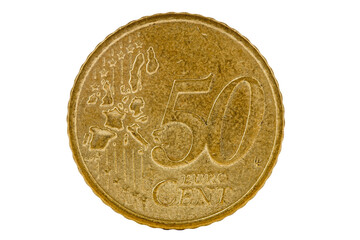 Fifty euro cents coin isolated on transparent background