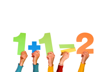 Hands showing simple mathematical equation