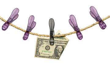Money laundering concept with banknote of one dollar on the rope