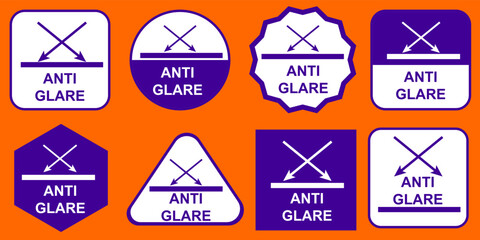 Anti glare sign set for sticker print. Product information vector sign or tag