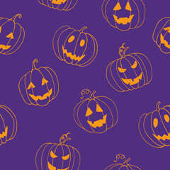 halloween pumpkin seamless pattern. background hand drawn in doodle style. holiday decor.