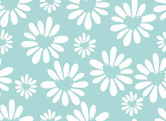 Fototapeta na wymiar Daisies and hearts seamless pattern. Chamomile flowers. Vector background. 