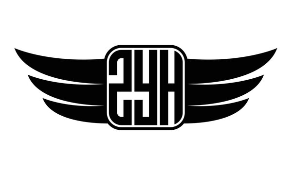 ZYH three-letter Wing black and white logo design. Vector template