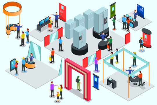 People at Trade Show Isometric Vector Illustration